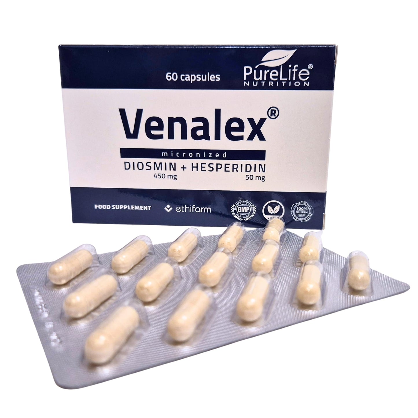 Venalex 60 days Lymphatic Drainage & Circulation Supplement MPFF Diosmin 450 mg & Hesperidin 50 mg in ratio 9:1 Varicose Veins, Heavy Legs, Haemorrhoids & Fluid Retention – GMP Vegan