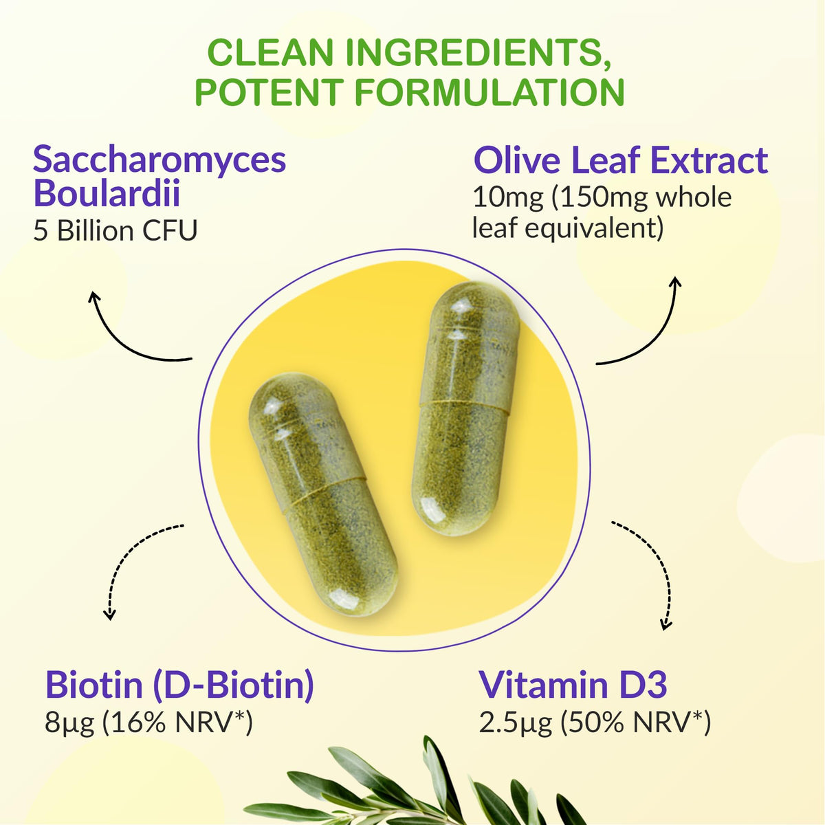 Saccharomyces Boulardii Probiotic – 90 Capsules | 5 Billion Friendly Bacteria with Olive Leaf, Biotin & Vitamin D | Natural Yeast Supplement for Gut Balance & Immune Support | UK Made by vh1be