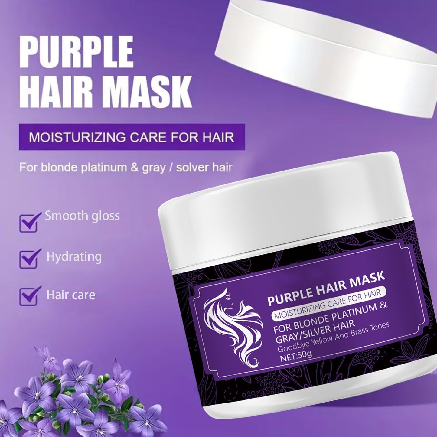 DMQ Purple Toning Hair Mask 50g, Intensive Toning Hair Mask for Lightened & Highlighted Cool Blonde Hair,Deeply Nourishing Damaged Hair,Deep Nourish Brighten Hair,Travel Size