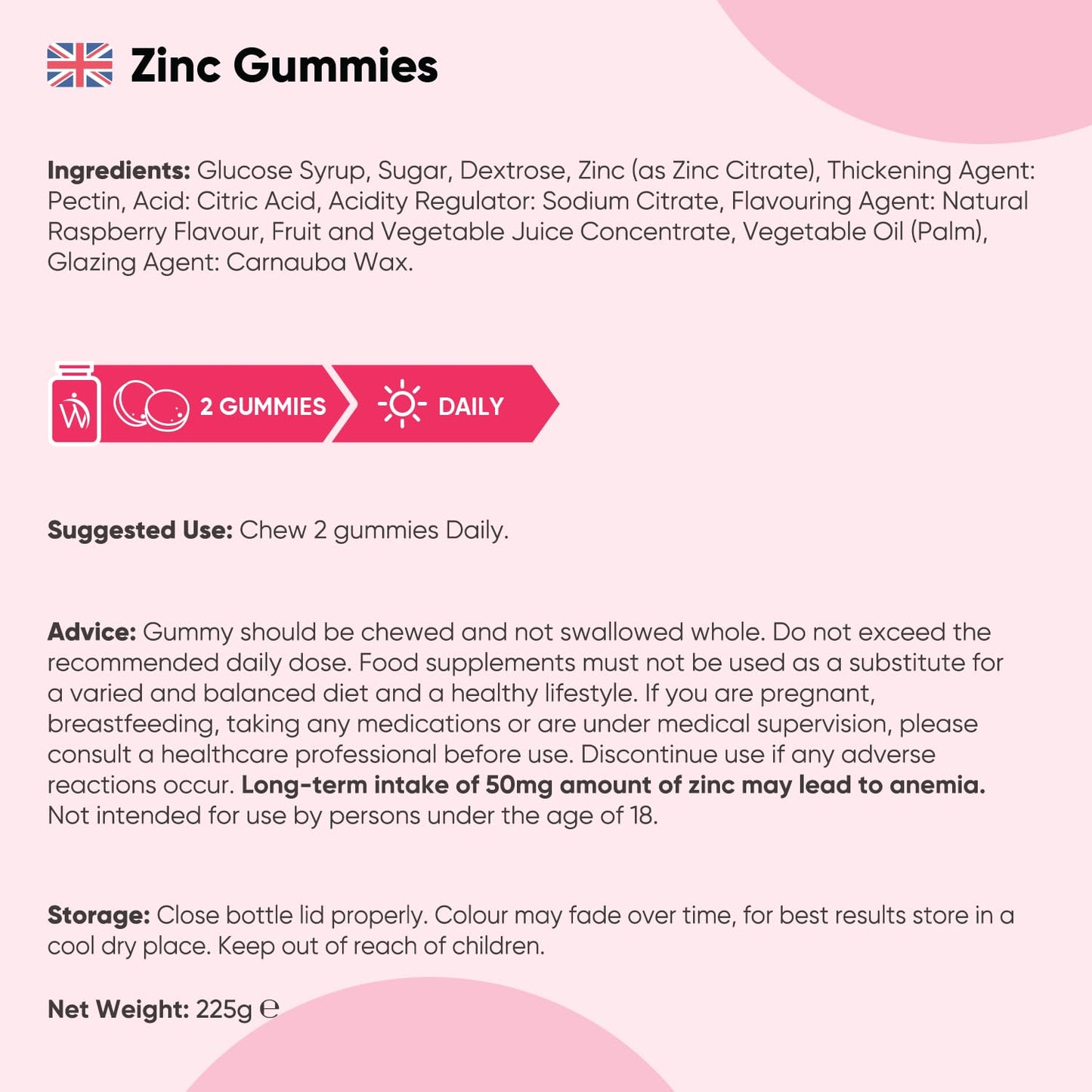 WeightWorld Zinc Citrate Gummies 50mg - 45 Days Supply - 90 Gummies - Zinc Supplement for Men & Women - Easy to Chew - Natural Raspberry Flavour - Vegan, Non-GMO & Magnesium Stearate-Free