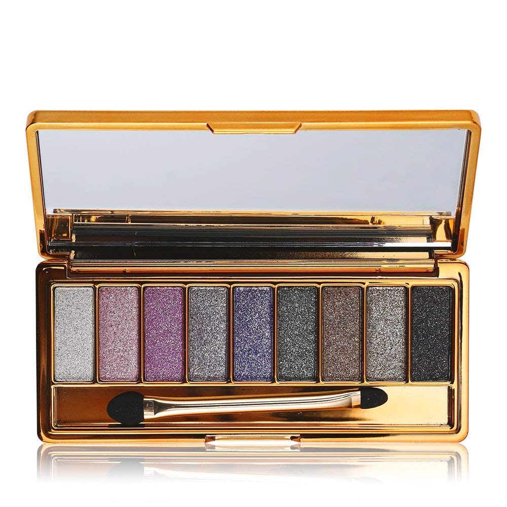 Wei Ni Xiao Xiong JGB 9 Colors Diamond Bright Colorful Makeup Eye Shadow Palette Set Flash Glitter Eyeshadow with Brush,6 Edition ? (5) Powder