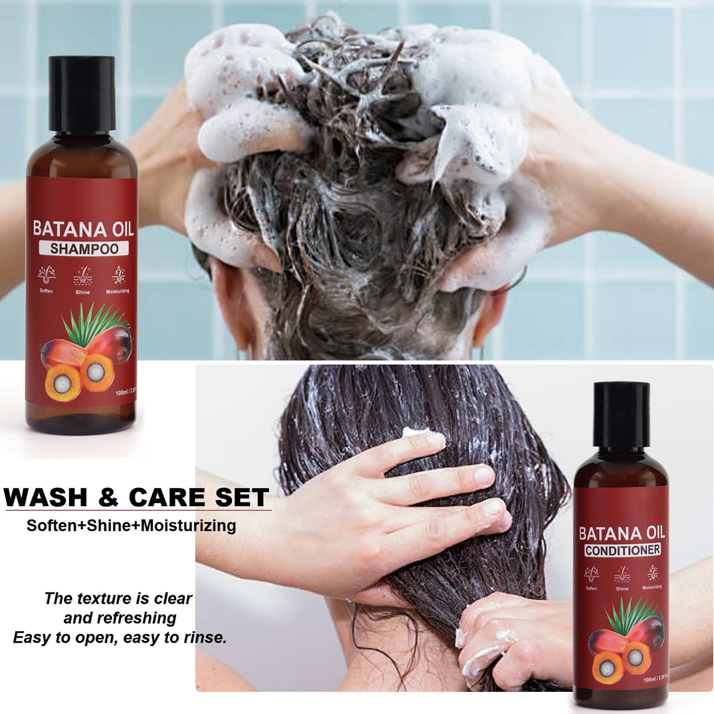 DMQ Batana Oil for Hair Care Set,Batana Oil Shampoo and Conditioner,Deep Nourish Scalp,Restores Damaged Hair,Natural Hair Growth Oil Effective Against Regional Alopecia,Smooth Hair Travel Set