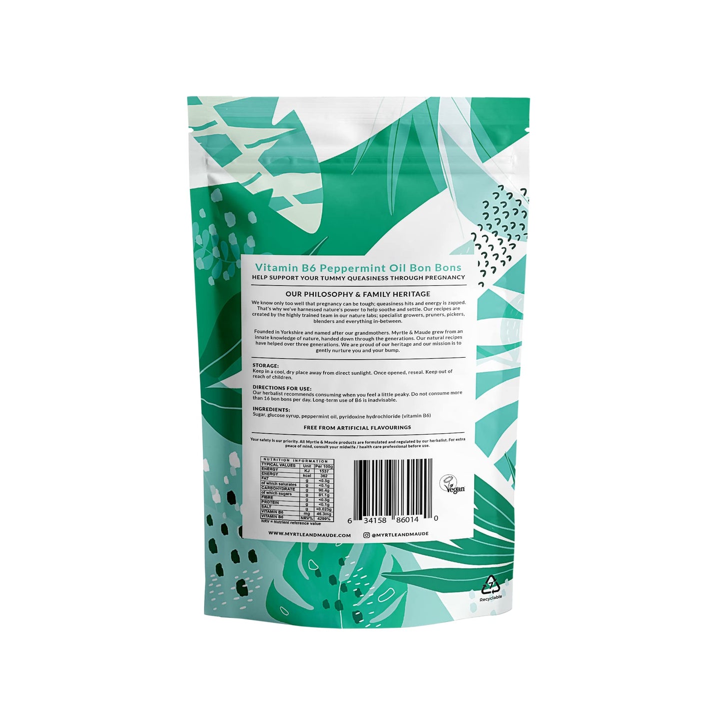 Myrtle & Maude - Queasy Days Vitamin B6 Bon Bons - Nausea Relief and Morning Sickness Support - Enriched with 100% Natural Peppermint Oil - All Natural - Certified Vegan (1 Pack)