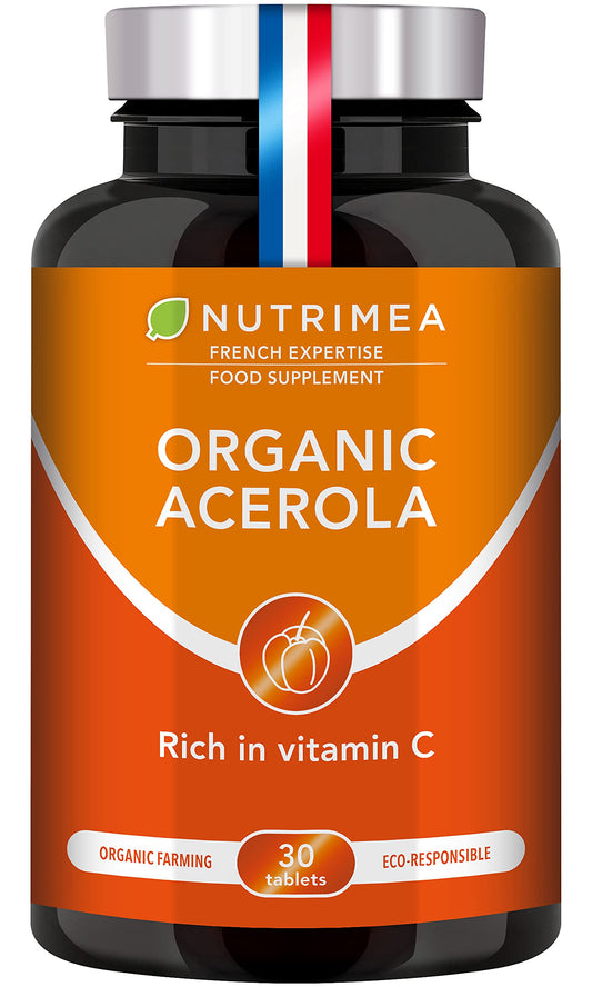 Organic ACEROLA 1000 mg | Natural Vitamin C | Highly Concentrated | Reduces Fatigue, Protects from Oxidative Stress & Strengthens The Immune System | 30 Vegan Tablets | French Expertise