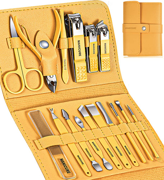 Manicure Set, Sumwitum Nail Care Kit, 16 PCS Nail Clippers Pedicure Kit, Stainless Steel Professional Nail Clipper Set with Leather for Women/Men/Friends and Parents Gifts (Blue)