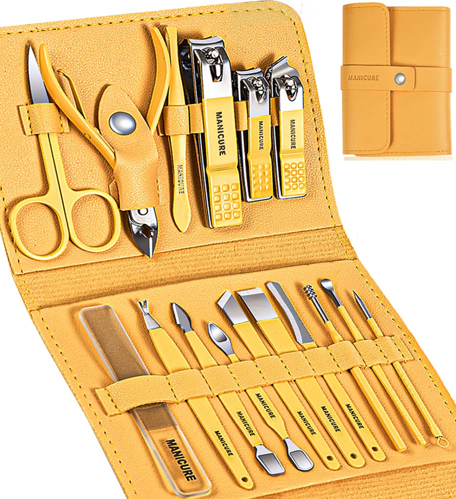 Manicure Set, Sumwitum Nail Care Kit, 16 PCS Nail Clippers Pedicure Kit, Stainless Steel Professional Nail Clipper Set with Leather for Women/Men/Friends and Parents Gifts (Blue)