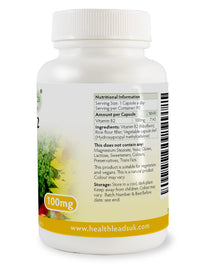 Health Leads ...Working With Nature Vitamin B2 100mg x 90 Capsules, Magnesium Stearate Free & No Nasty Additives, No-GMO, Vegan, Riboflavin Helps with Tiredness and Fatigue, Supports Energy Levels, Made in Wales
