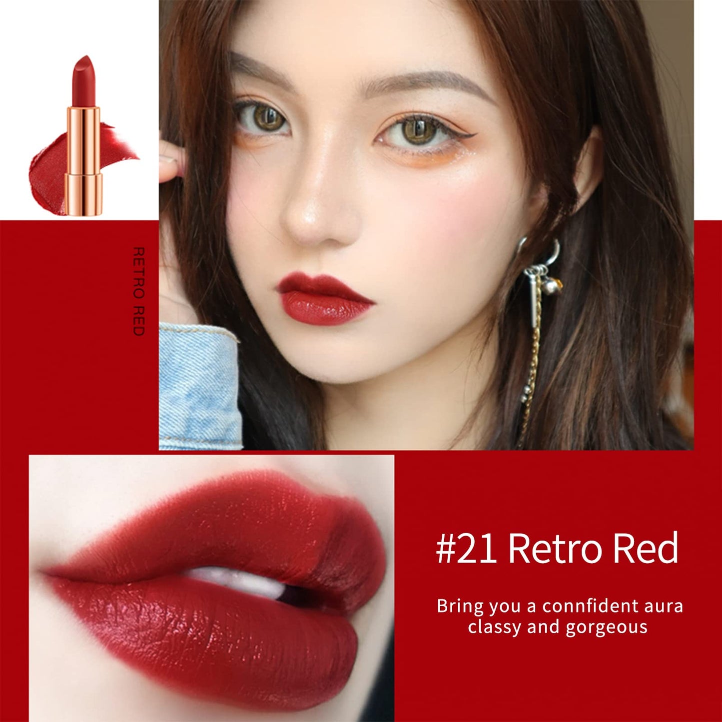 Newvenper Matte Lipstick Set 3 Colors Lip Stick with Chain Bag Package Velvet Lip stick Gift Box Set Waterproof Non-Stick Cup Long Lasting Retractable Lipstick Set 3.5gx3 Pcs, Silver
