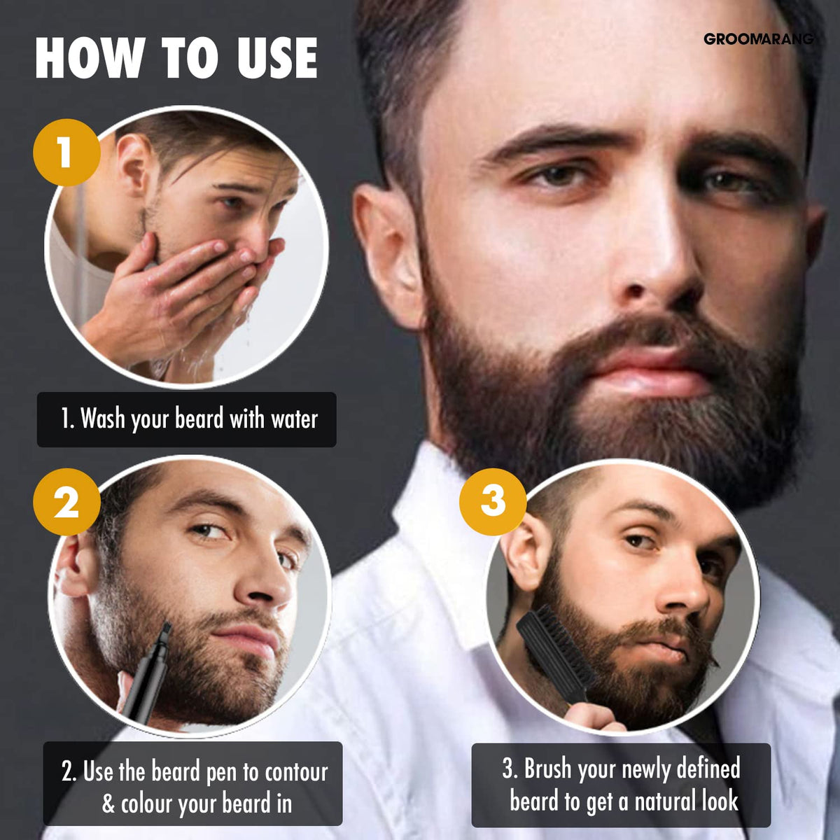 groomarang Beard Pen GROOMARANG® Beard Pencil Filler for Men - Natural Enhancer to Fill, Shape and Define - Black or Brown (Black)