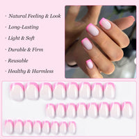 BoloShine Boloshine 24Pcs Square False Nails Short, Press on Nails Glue-on Nails Fake Nails, Glossy Full Cover French Tip False Nails, Removable Acrylic Nail Tips for Women Girls - Blossom Dance of Sakura