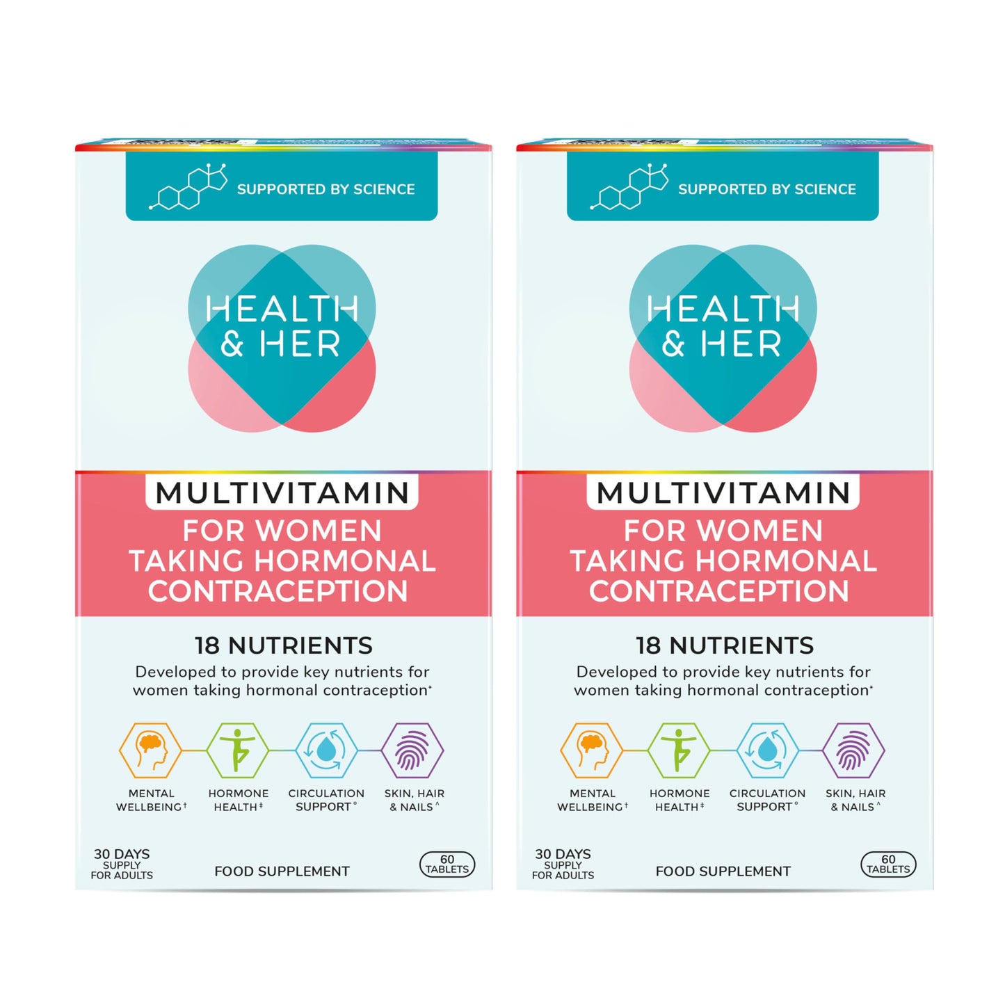 Health and Her Health & Her Multivitamin Supplement for Women Taking Hormonal Contraception - Nutrition Support for Women & Teen Girls on The Pill - 2 Month Supply, 120 Tablets - Vegetarian & Gluten Free