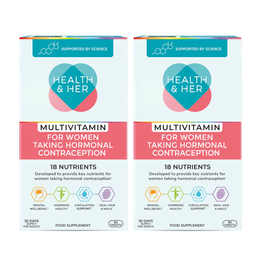Health and Her Health & Her Multivitamin Supplement for Women Taking Hormonal Contraception - Nutrition Support for Women & Teen Girls on The Pill - 2 Month Supply, 120 Tablets - Vegetarian & Gluten Free