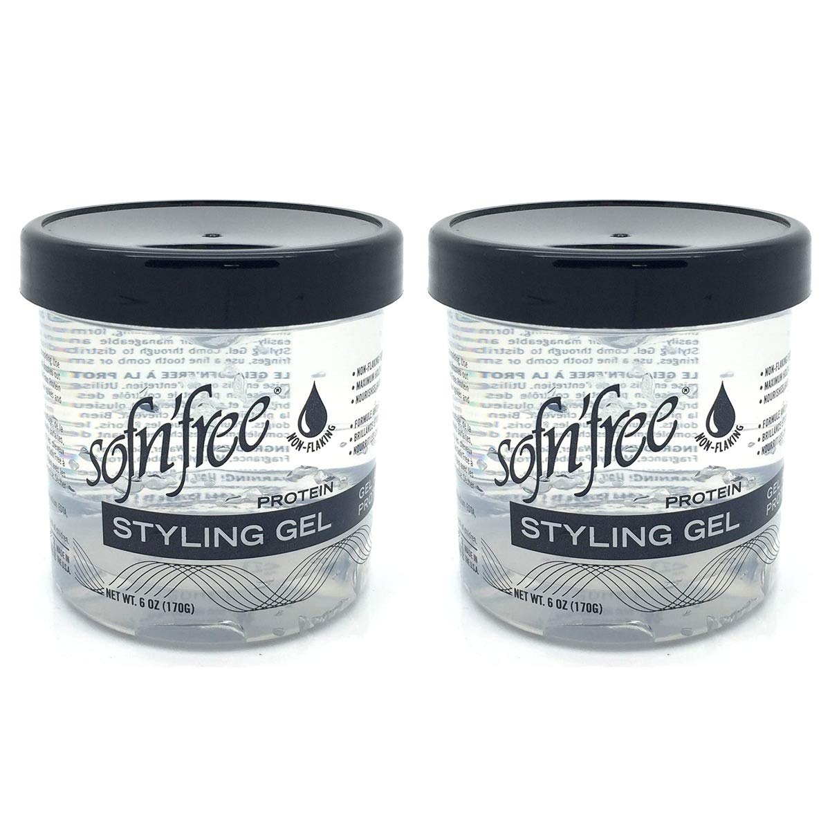sofn'free Sofn'free Protein Styling Gel, Non flaky formula for firm styling control when setting, wrapping or moulding, perfect waves sets and controlling curly hair,170 g, Clear (6 OZ,Pack of 2)