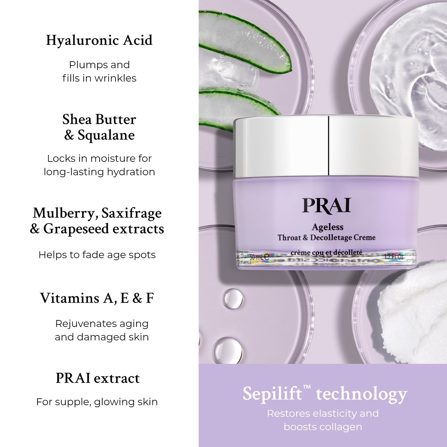 Prai PRAI Ageless Throat & Decolletage Creme 50ml - Anti-Ageing, Collagen Boosting Skincare Cream - Tightens & Firms Skin, Reduces Wrinkles - Luxury Neck Moisturiser With Hyaluronic Acid - 7 Day Results