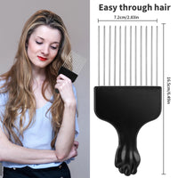 DIVINA VITAE 2 Pack Black Metal Hair Pick Afro Pick for Curly Hair Smooth Hair Pick Comb Wide Tooth Comb Professional Afro Comb for Women/Men Hair Styling Hairdressing Tool Teasing Pick Combs(Black)