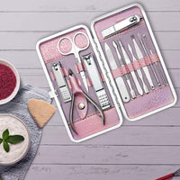 GLAMNE Glamne Manicure Pedicure Set Tools Professional Stainless Steel Nail Care Kits with Holographic Travel Case(Pink)