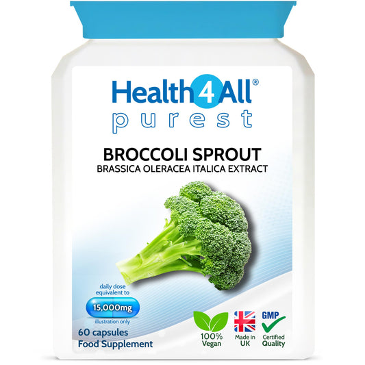 Health4All Broccoli Sprout Extract 15,000mg - 7500mcg Activated Sulphoraphane - 60 Vegan Broccoli Extract Capsules - High Strength Sulforaphane Supplement