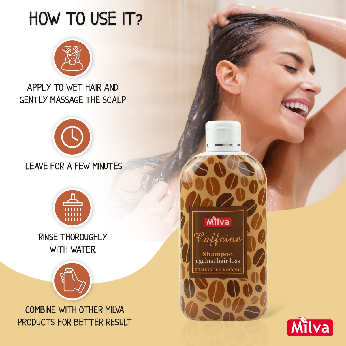 Milva Caffeine Natural Hair Growth & Thickening Shampoo for Women and Men - 200ml Sulfate-Free Formula with Caffeine Extract - Fights Hair Loss, Volumizes & Nourishes Thinning Hair