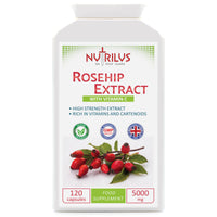 Nutrilus Rosehip Extract 120 Capsules 5000mg - High Strength Vegan Supplement - Rosa canina with Vitamin C - Bones & Cartilage - UK Made