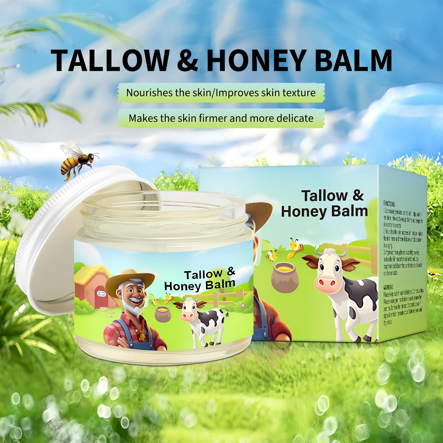 Wormeer Tallow & Honey Balm, Beef Tallow Face Moisturizer, with Grass-Fed Butter & Raw Wild Honey for Smooth, Hydrated Skin, Gentle Formula for Women, Face & Body Moisturizer -2.12 OZ