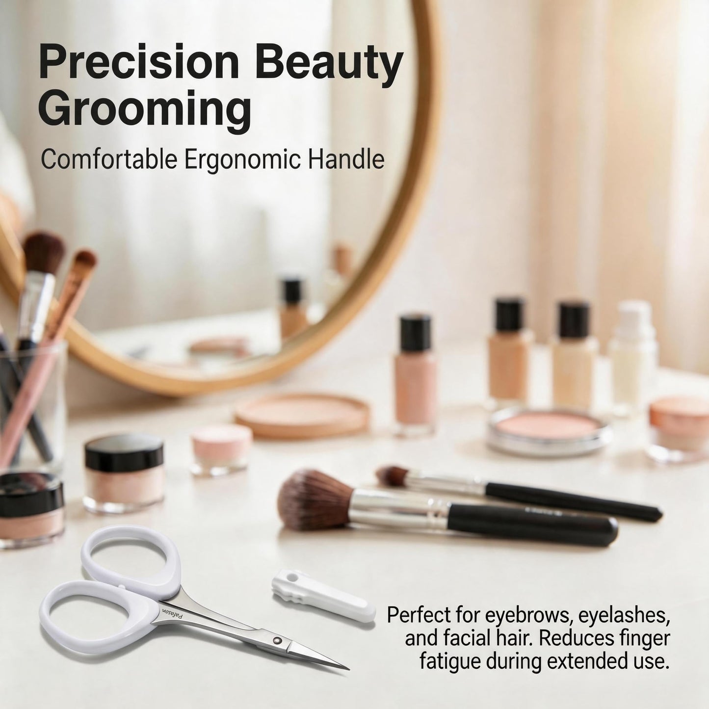 Pafason PAFASON Small High Precision Eyebrow Grooming Scissors Set, Beauty Makeup Cosmetic Tool, Curved, Straight Tip, Stainless Steel, Safety Case for Trimming Eyelash Extensions