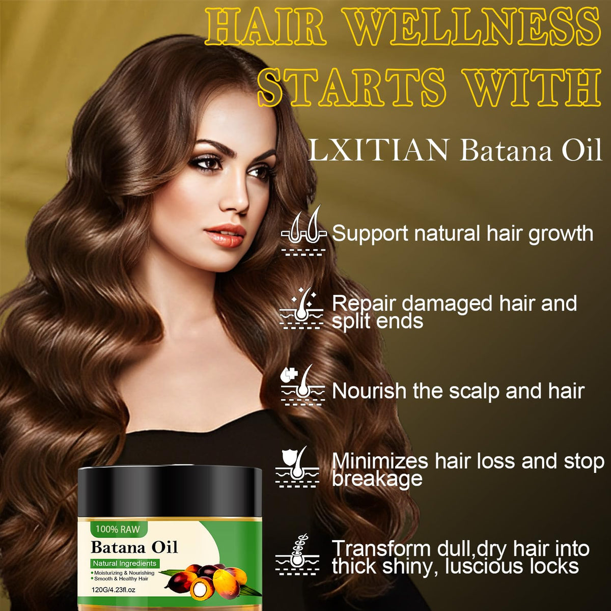 Lxitian 100% Natural Raw Batana Oil for Hair Growth, Dr. Sebi Hair Oil from Honduras, Pure Nourishment Organic, Prevent Hair Loss,Eliminates Split Ends Moisturize Scalp,Restore Hair Masks for Dry Damaged Hair