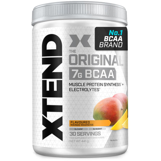 Scivation XTEND Original BCAA Powder Mango Madness 30 Servings | 7g BCAAs Per Serving | Sugar Free Branched Chain Amino Acids and Electrolytes Powder for Post Workout Muscle Recovery and Hydration