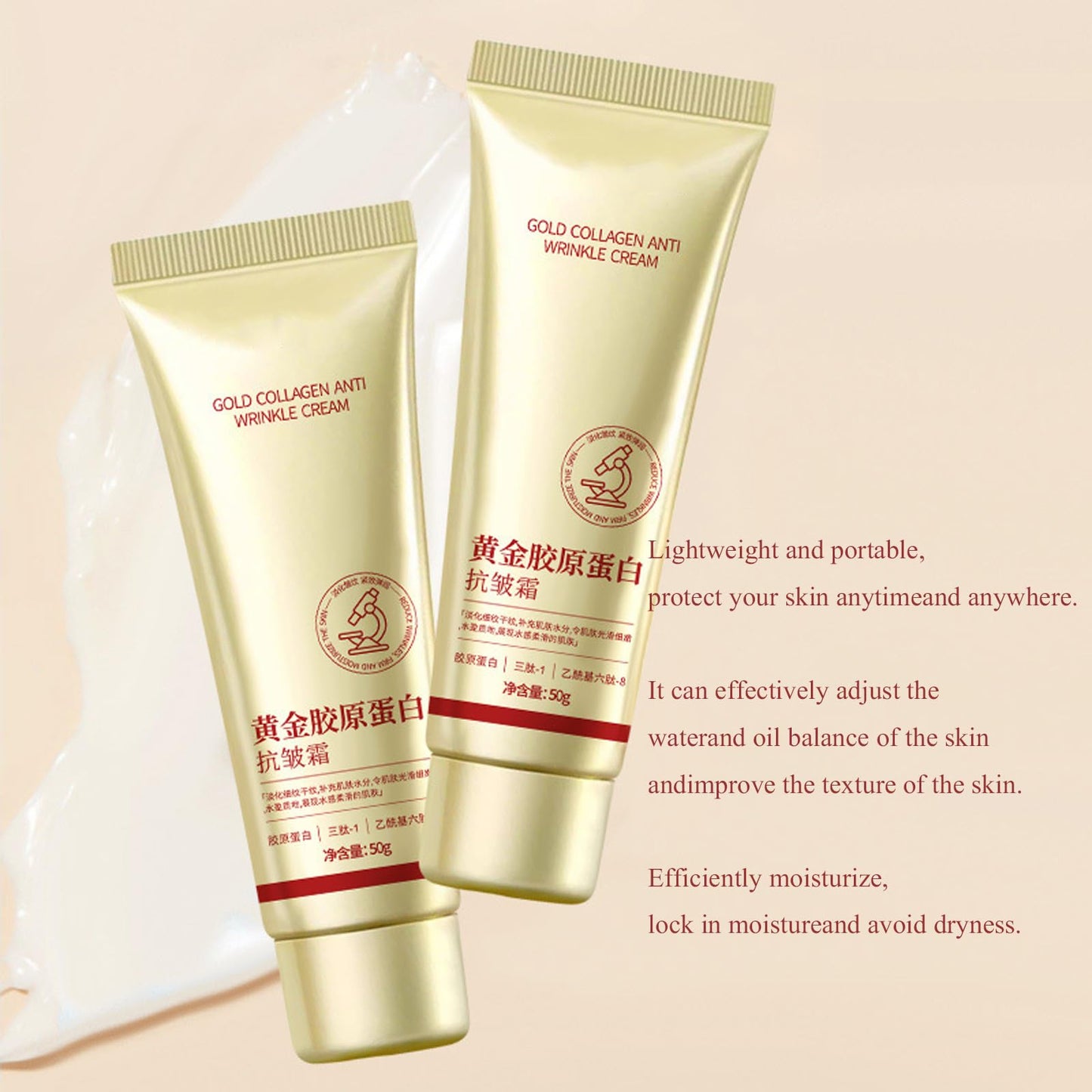 WEJOY 2pcs Golden Collagen Anti-Wrinkle Cream, Gold Collagen Firming Cream,Long-Lasting Deep Face Moisturiser,Day & Night Anti Aging Face Cream,Skin Tightening Cream for Face,50g*2