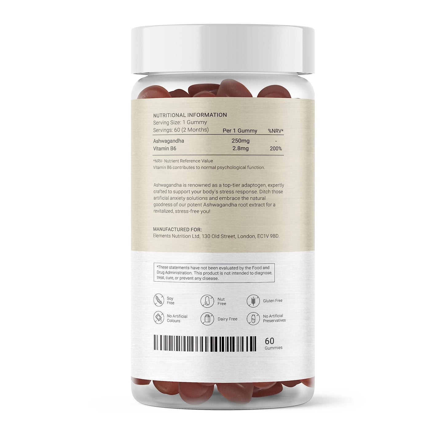 27 Elements Ashwagandha Gummies | 2 Months Supply - 60 Gummies | 2500mg - High Strength Withania Somnifera Root with 5% Withanolides and Vitamin B6 | Apple Flavoured Vegan Gummies - Gluten Free - Palm Oil Free