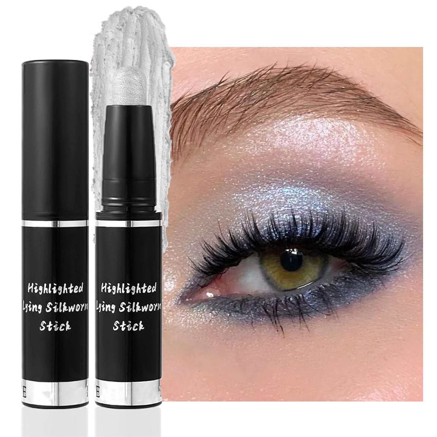 LYNTYAOU White Pearl Eyeshadow Stick, Shimmer Bright Color Eyes Makeup Pen, Metallic Cream Eye Shadow Crayon, Pearlescent Glitter Eyeshadows Pencil, High Pigmented Eyeliner Smooth for Women