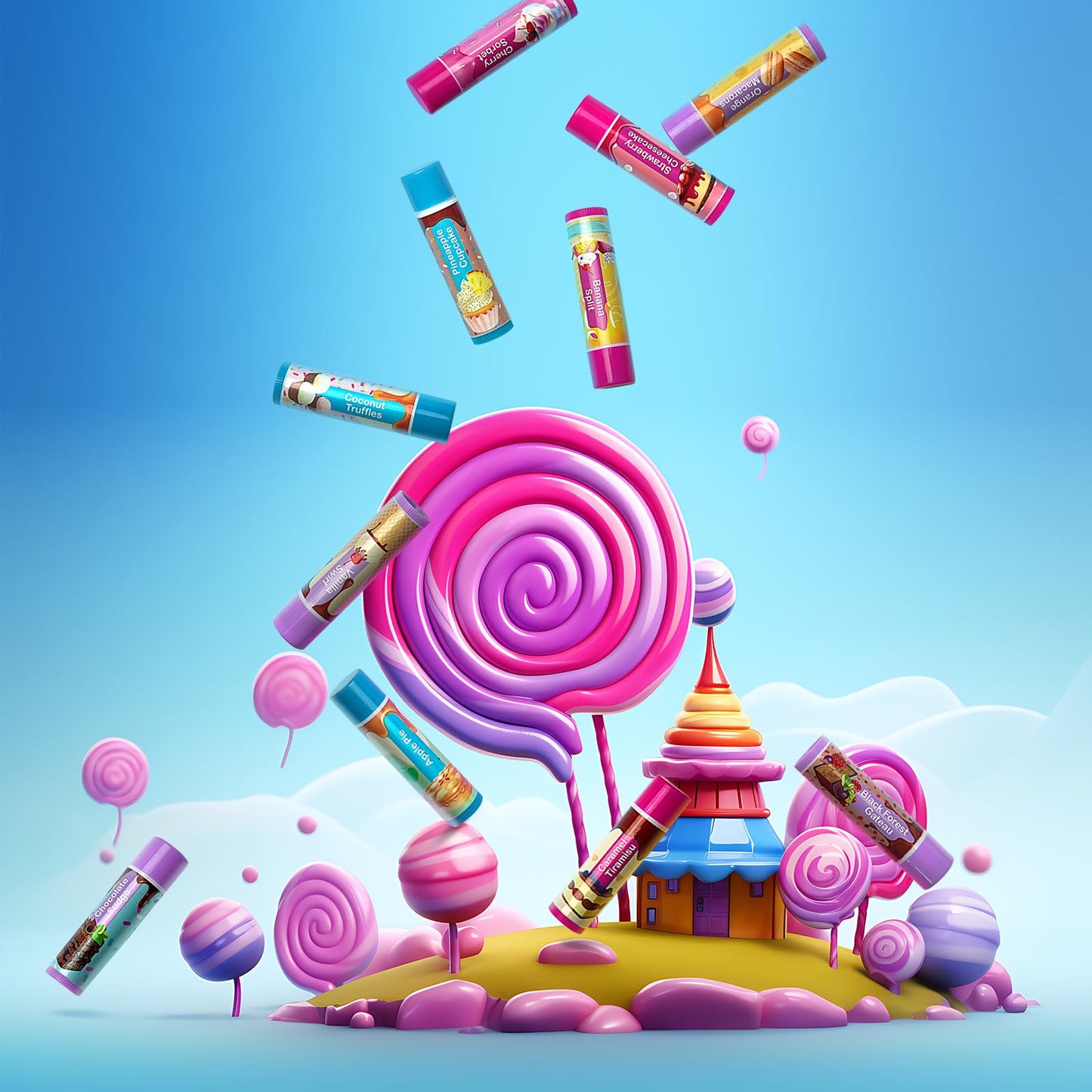 Beauty4Britain Kids Lip Balm Set Sweet Shop - 12 Different Dessert Flavours, Beeswax & Coconut Oil, Colourless, for Girls and Boys