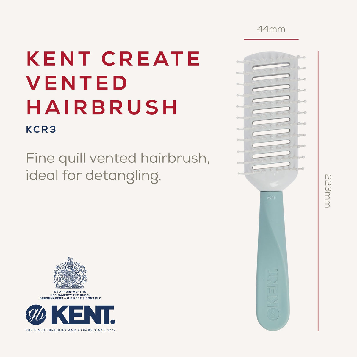 KENT Kent Brushes Kent Create, Tunnel Vented Hairbrush KCR3, Ideal for Detangling and Blow-Drying, Suitable For All Hair Types