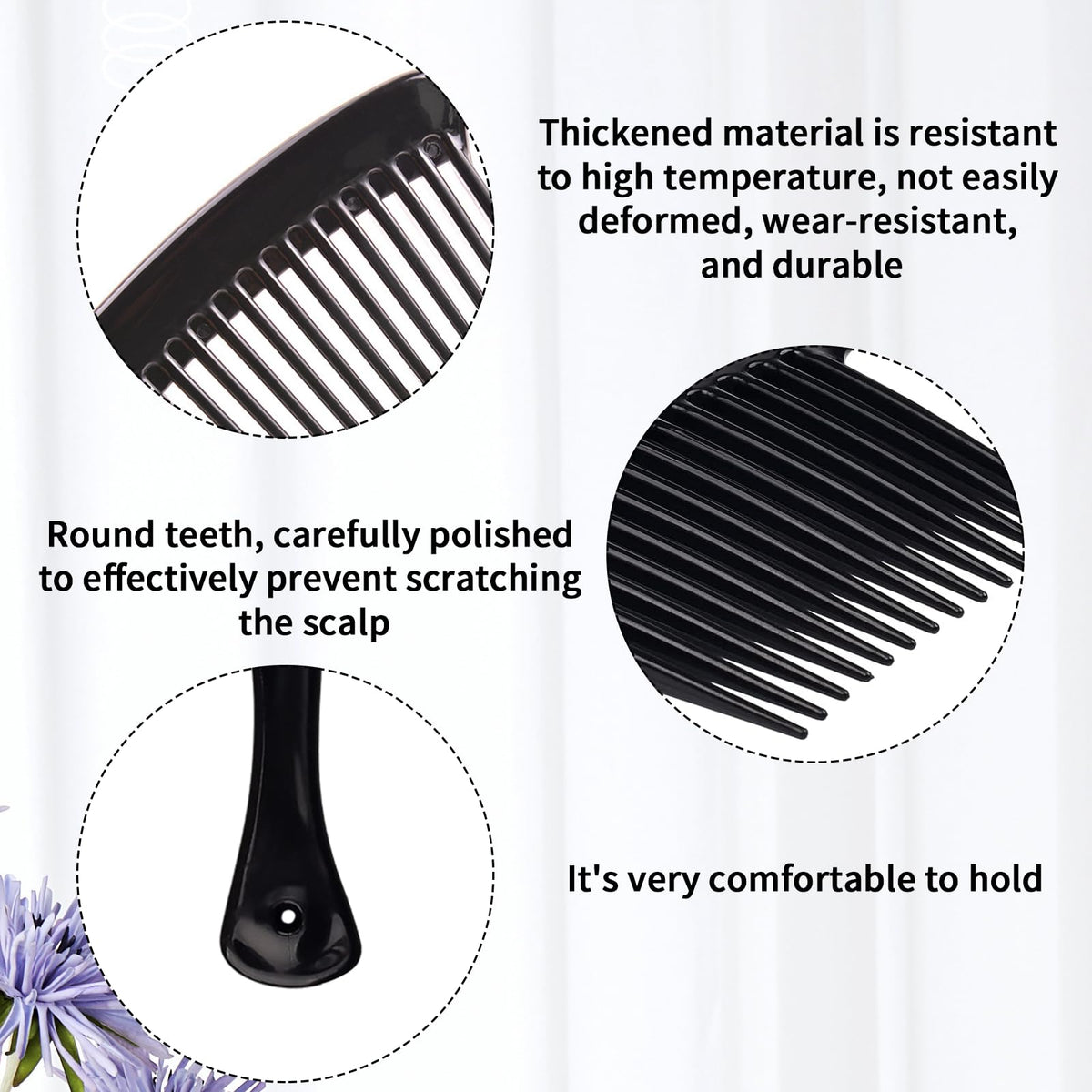 Bansusu 2 Pcs Afro Hair Comb Long Teeth Black Plastic for Long Curly