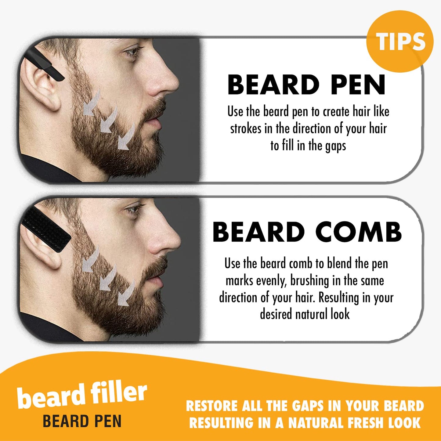 groomarang Beard Pen GROOMARANG® Beard Pencil Filler for Men - Natural Enhancer to Fill, Shape and Define - Black or Brown (Black)