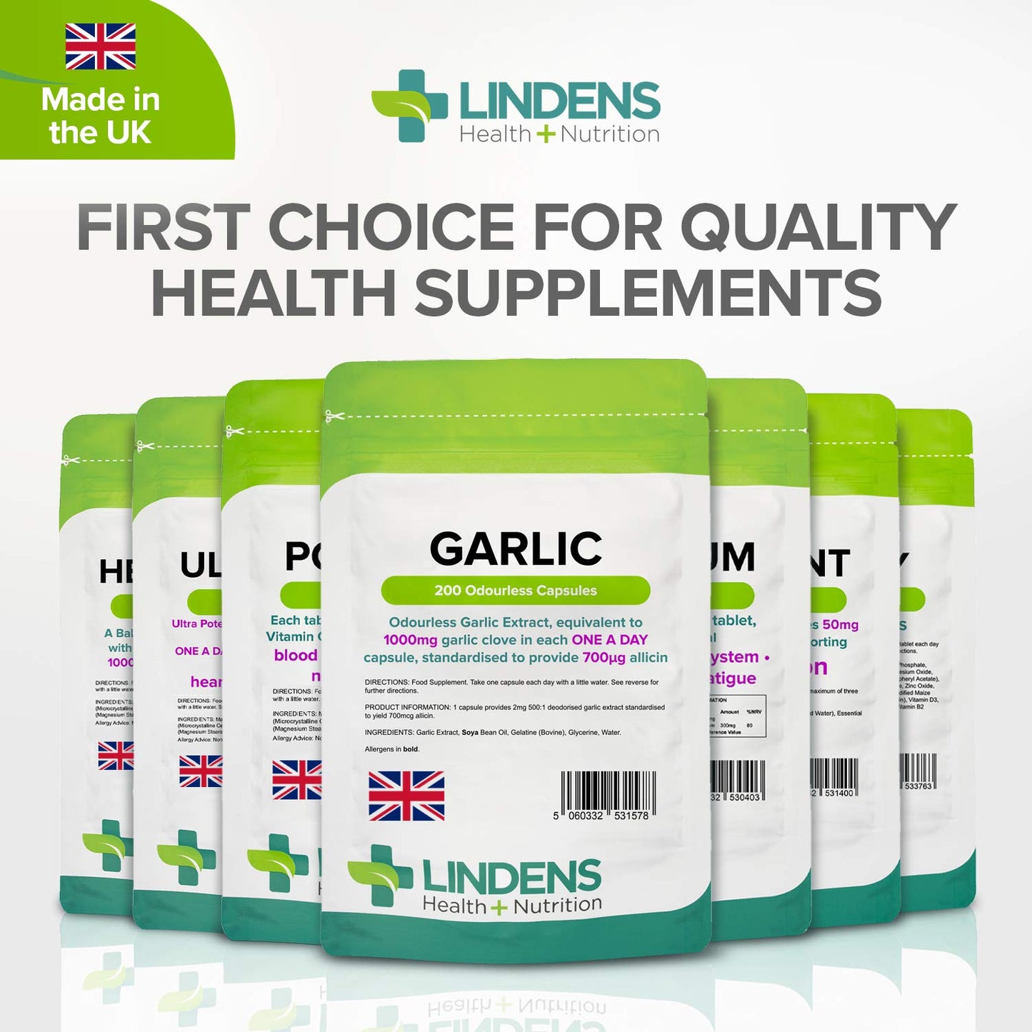 Lindens Garlic 1000mg - 200 Odourless Capsules - Standardised to Provide 700mcg Allicin (Equivalent to 1000mg Fresh Garlic) - 6+ Months Supply - GMP & Letterbox Friendly - UK Made