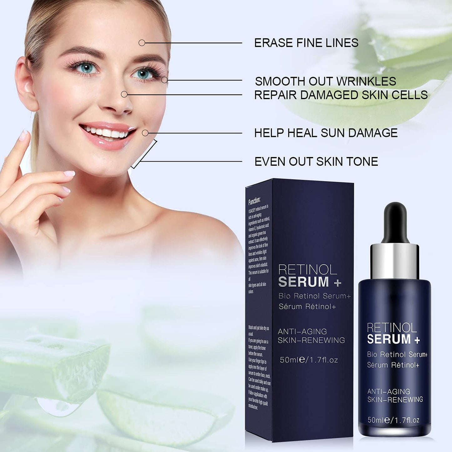 Aeshory Retinol Serum for Face/Neck/Eyes 50ml, High Strength with 5% Retinol, 30% Vitamin C, Vitamin E & Hyaluronic Acid - Anti Aging Facial Serum for Moisturizing, Fine Line, Skin Repair