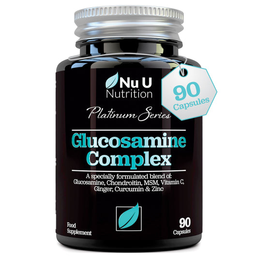 Glucosamine and Chondroitin High Strength Complex - 90 Glucosamine Sulphate Capsules - with Turmeric, MSM, Vitamin C, Zinc & Ginger - Joint Care Supplements for Men & Women - Nu U Nutrition