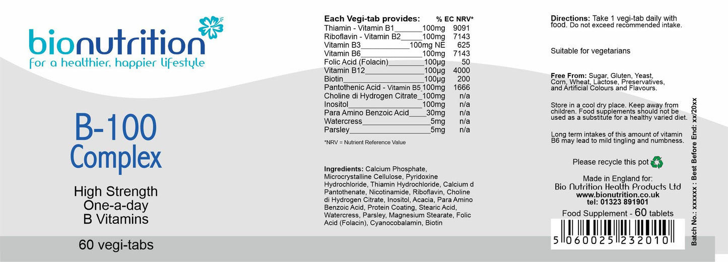Bio Nutrition B-100 Complex : One-A-Day : Men's Health Vitamins : 60 vegi-tabs