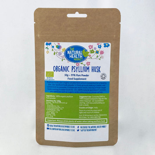 The Natural Health Market Organic Psyllium Husk Powder by The Natural health Market | Fine Milled Powder | Organic Probiotic (50g)