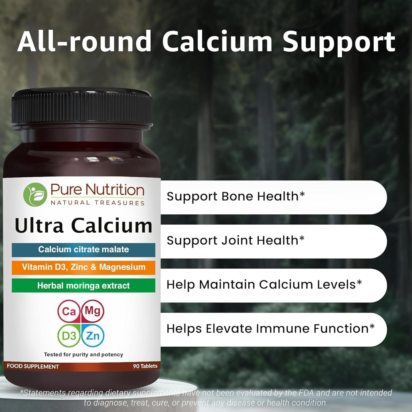 PURE NUTRITION NATURAL TREASURES Pure Nutrition Ultra Calcium 1000mg with VIT D3 + K2 | 90 Tab | Highly absorbable Calcium Supplement with Calcium Citrate Malate, VIT D3, K2 (90 Count (Pack of 3))
