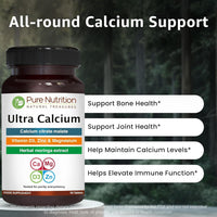 PURE NUTRITION NATURAL TREASURES Pure Nutrition Ultra Calcium 1000mg with VIT D3 + K2 | 90 Tab | Highly absorbable Calcium Supplement with Calcium Citrate Malate, VIT D3, K2 (90 Count (Pack of 3))