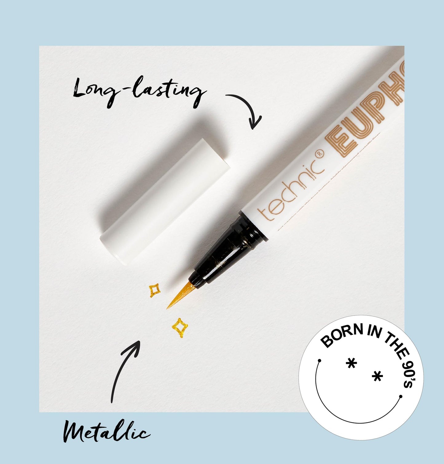 Technic Euphoria Metallic Liquid Liner - Highly Pigmented - Long Lasting - Brush like Tip for Ultimate Precision 0.8ml (Gold)