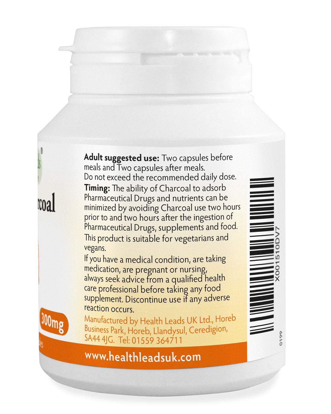 Activated Coconut Charcoal 300mg x 90 Capsules (Cocos nucifera), 100% Natural, High Absorbency, Vegan, Magnesium Stearate Free & No Nasties, Made in Wales