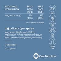 Pure Magnesium Bisglycinate by One Nutrition | High Absorption Magnesium for Sleep, Stress, Heart & Energy Support | 700mg per Capsule | 90 Capsules | 2-Month Supply