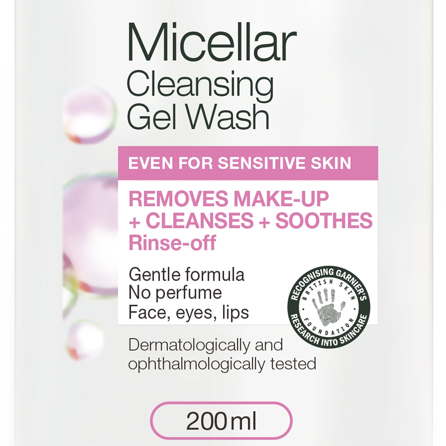 Garnier Micellar Gel Face Wash For Sensitive Skin 200ml, Gentle Face Cleanser & Makeup Remover, Recognised By The British Skin Foundation, Rinse-Off, Non-Drying & Fragrance Free Formula