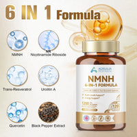 Aoruilia NMNH Supplement 1200mg, 6 in 1 NAD Alternative & Trans-Resveratrol Superior Antioxidant Blend with Max Absorption for NAD+ Booster & Energy Support, 120 Capsules