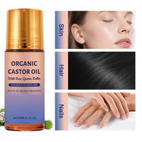 Generic Organic Castor Oil with Rose Quartz Roller, 50ml Organic Castor Oil Roll On, Natural Ingredients, Gently Nourishes Skin, Deep Hydration & Smoothing, for Belly, Face, Body, 1.7 fl oz
