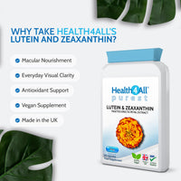 Health4All Lutein and Zeaxanthin Supplement 25mg per Capsule, 60 Capsules 2 Months Supply, Purest Eye Health Marigold Extract Supplement, Natural Eye Vitamins for Vision Care | Made in UK