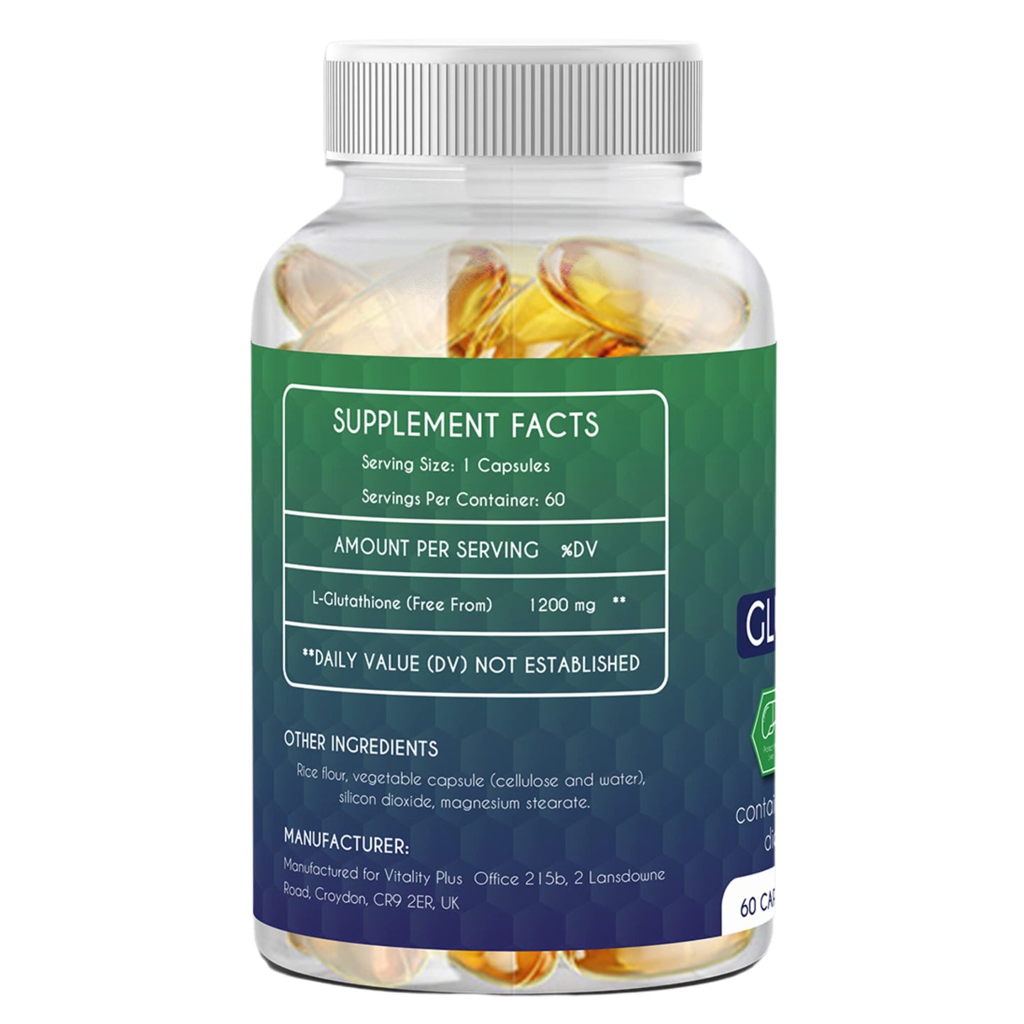 Sunshyne Glutathione Reduced 1200mg | High Strength Supplement with Natural Antioxidant 60 Softgel Capsules | Active Form L-Glutathione Delays Aging, Boosts Immunity, Protects The Liver