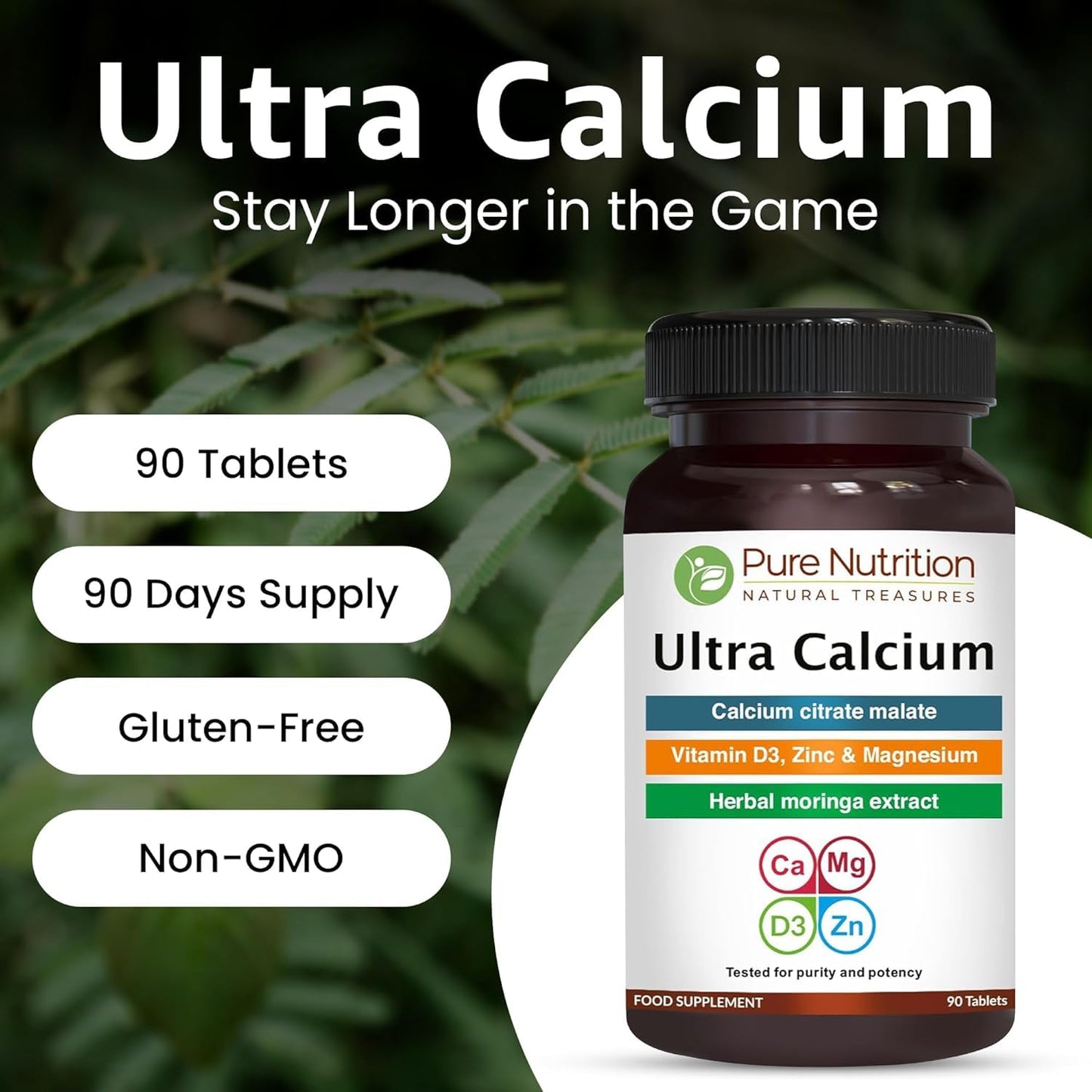 PURE NUTRITION NATURAL TREASURES Pure Nutrition Ultra Calcium 1000mg with VIT D3 + K2 | 90 Tab | Highly absorbable Calcium Supplement with Calcium Citrate Malate, VIT D3, K2 (90 Count (Pack of 3))